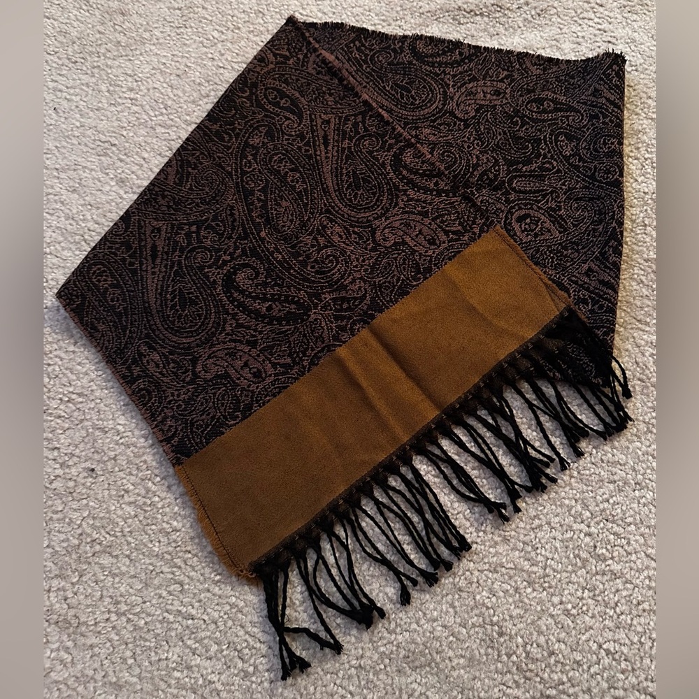 Men’s Warehouse Scarf Paisley Tassel Fringe Black Brown NWOT!